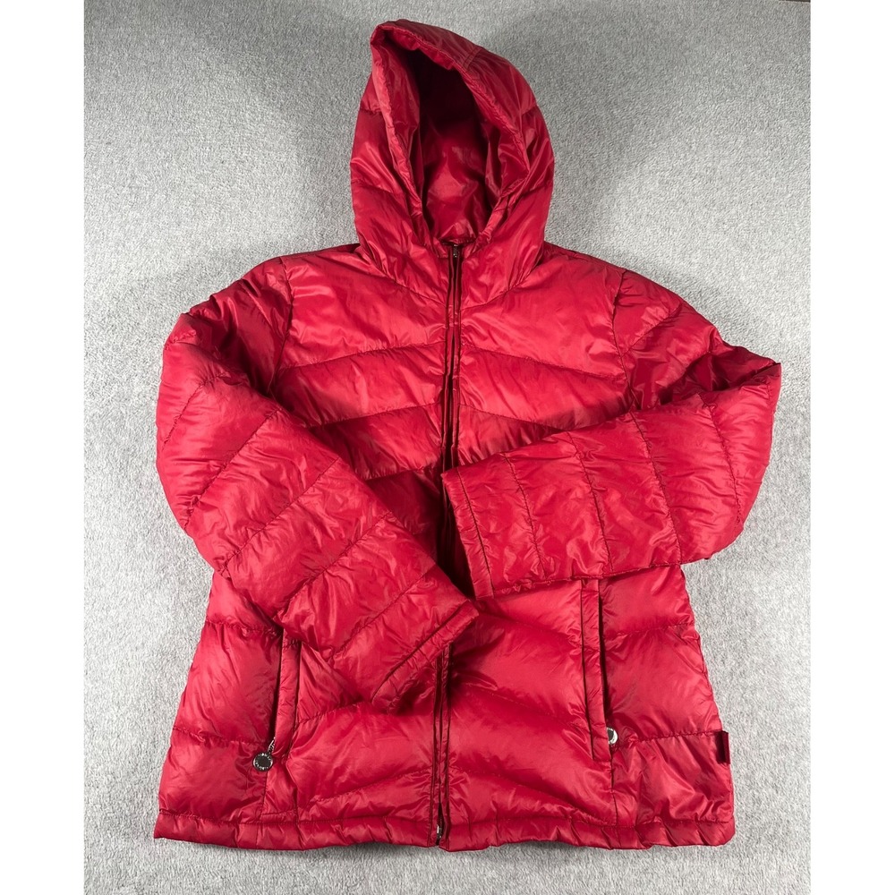 Calvin Klein Down Puffer Jacket Women's Large Red Packable Hooded Coat CW1E2260